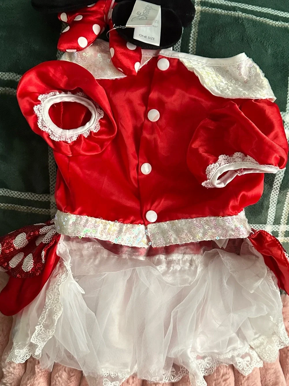 Disney Pets Collection Minnie Mouse Premium Dog Outfit~Snaps & Headband (L) NEW